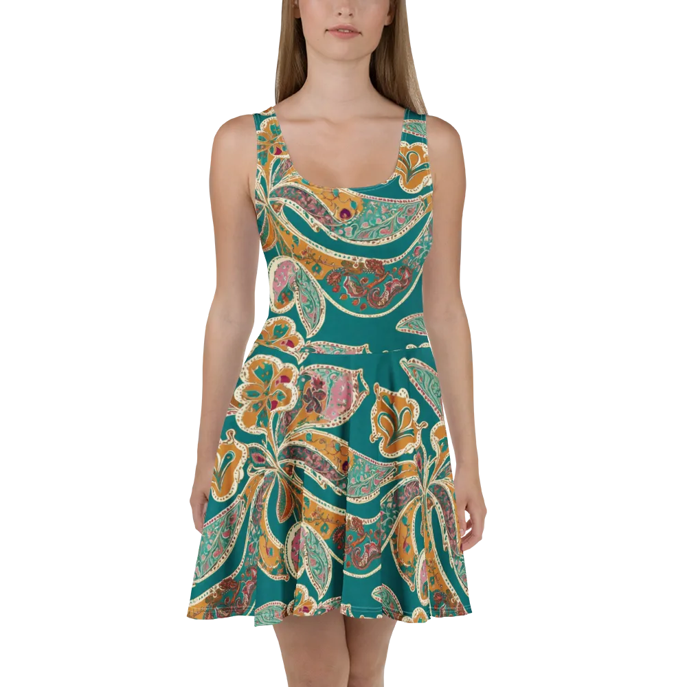 Teal Paisley Reverie on Skater Dress — Front