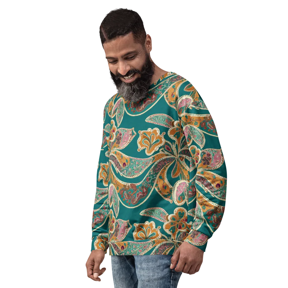 Teal Paisley Reverie on Sweatshirt — Left Front