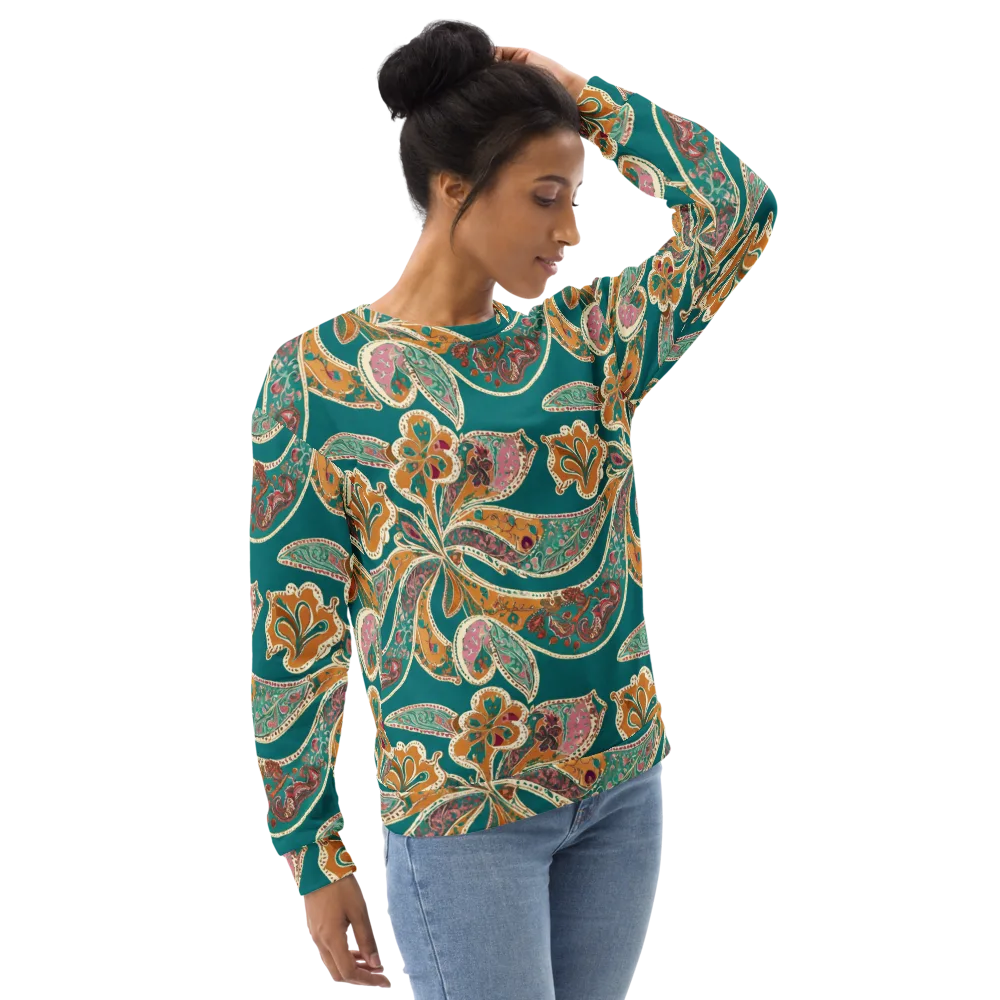 Teal Paisley Reverie on Sweatshirt — Right Front