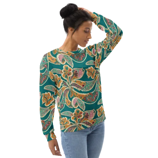 Teal Paisley Reverie on a Sweatshirt