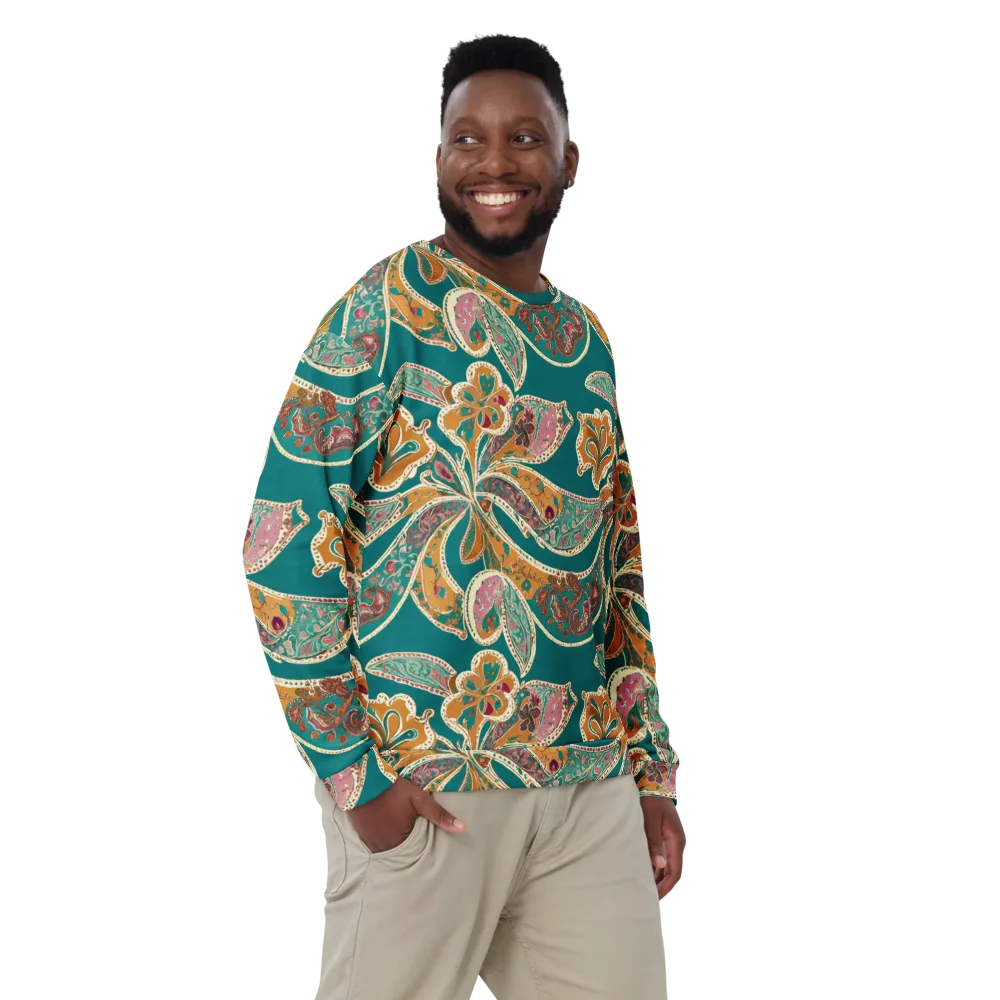 Teal Paisley Reverie on Sweatshirt — Front