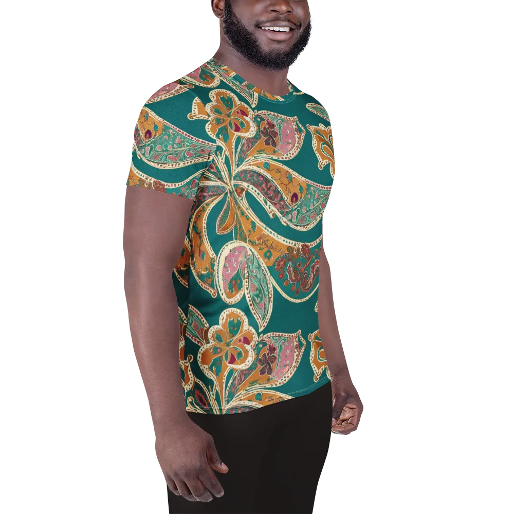 Teal Paisley Reverie on Men's Athletic T-Shirt — Right