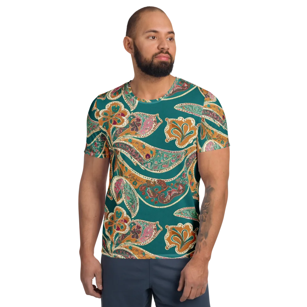 Teal Paisley Reverie on Men's Athletic T-Shirt — Front