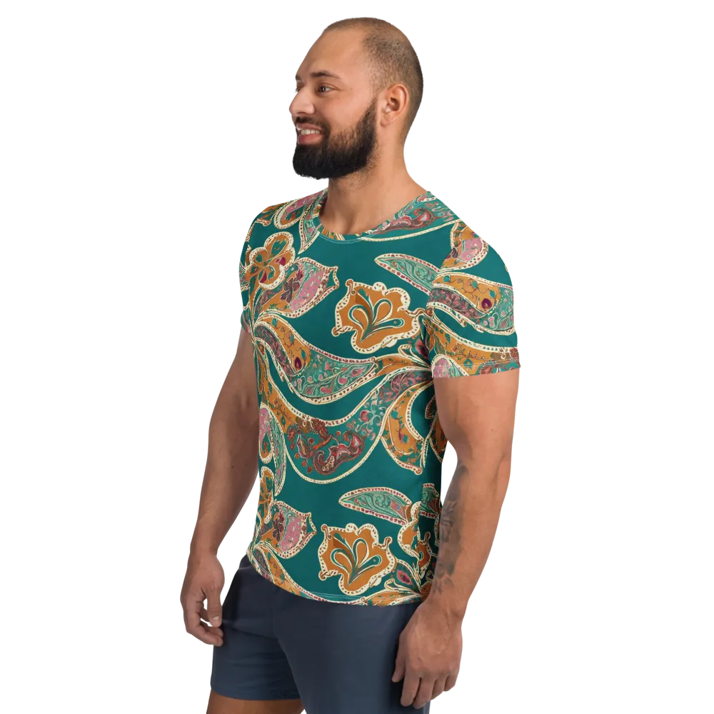 Teal Paisley Reverie on Men's Athletic T-Shirt — Left