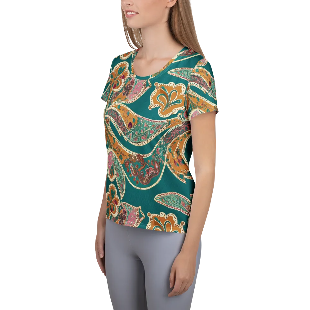 Teal Paisley Reverie on Women's Athletic T-Shirt — Left