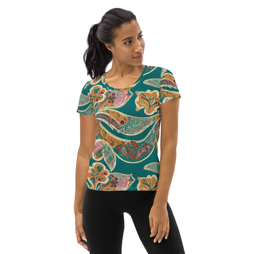 Teal Paisley Reverie on Women's Athletic T-Shirt — Front