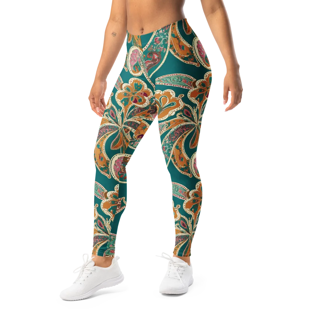 Teal Paisley Reverie on Leggings — Left Front