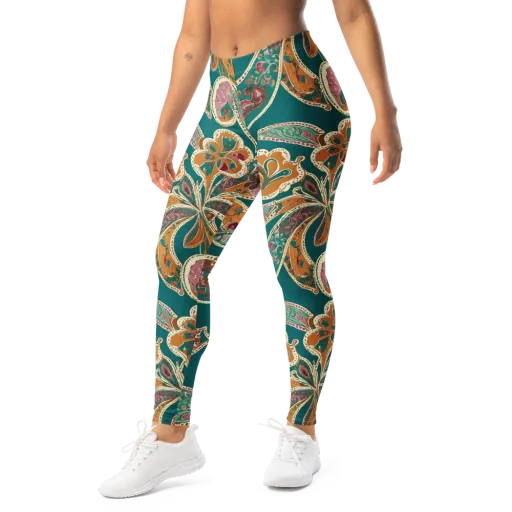 Teal Paisley Reverie on a Leggings