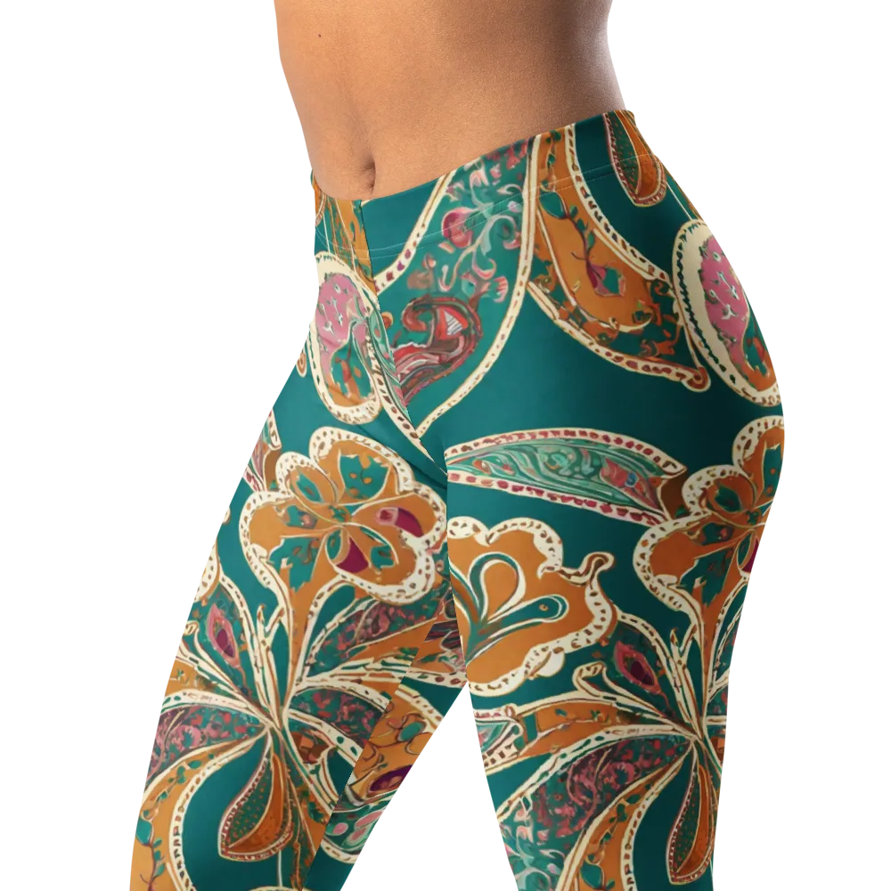 Teal Paisley Reverie on Leggings — Left Front