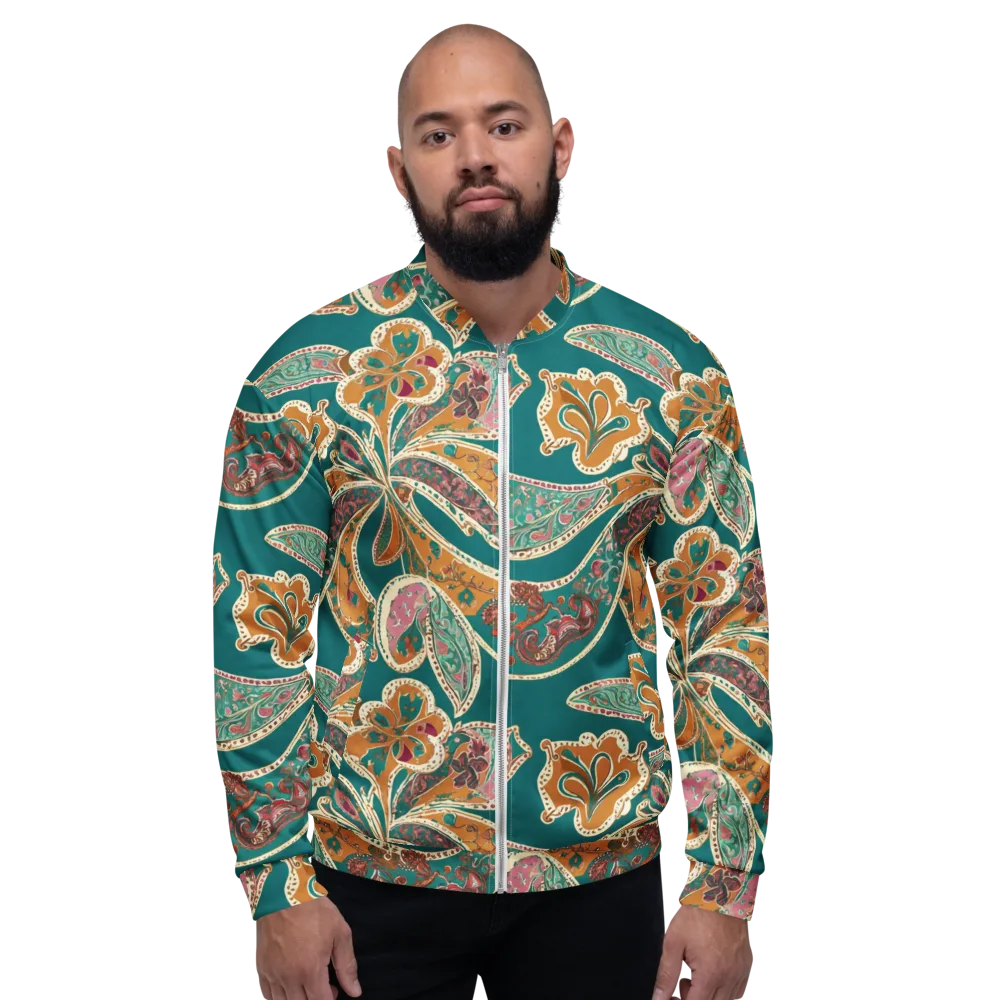 Teal Paisley Reverie on Bomber Jacket — Front