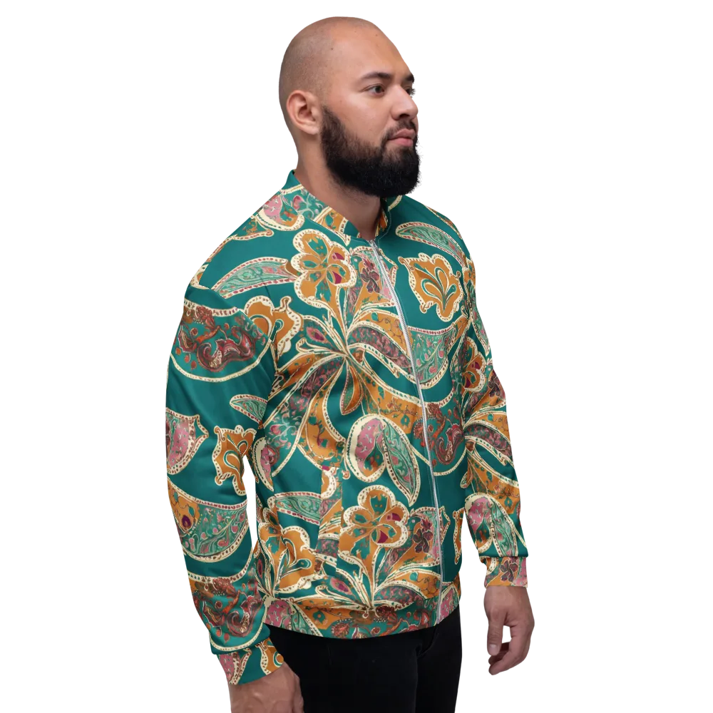 Teal Paisley Reverie on Bomber Jacket — Right
