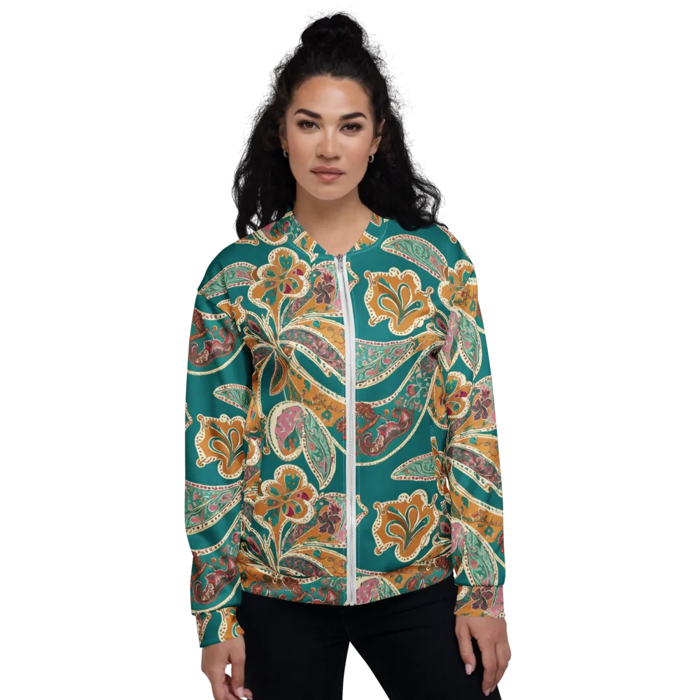 Teal Paisley Reverie on Bomber Jacket — Front
