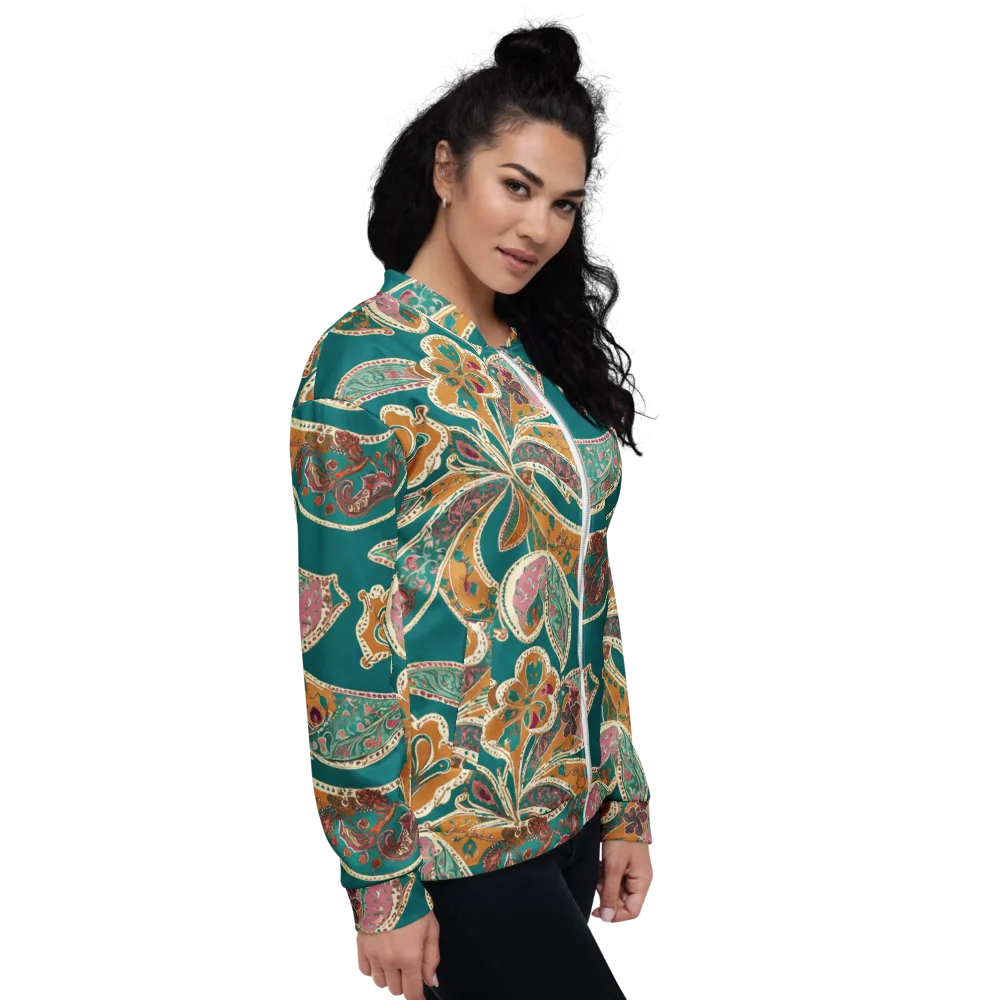 Teal Paisley Reverie on Bomber Jacket — Right