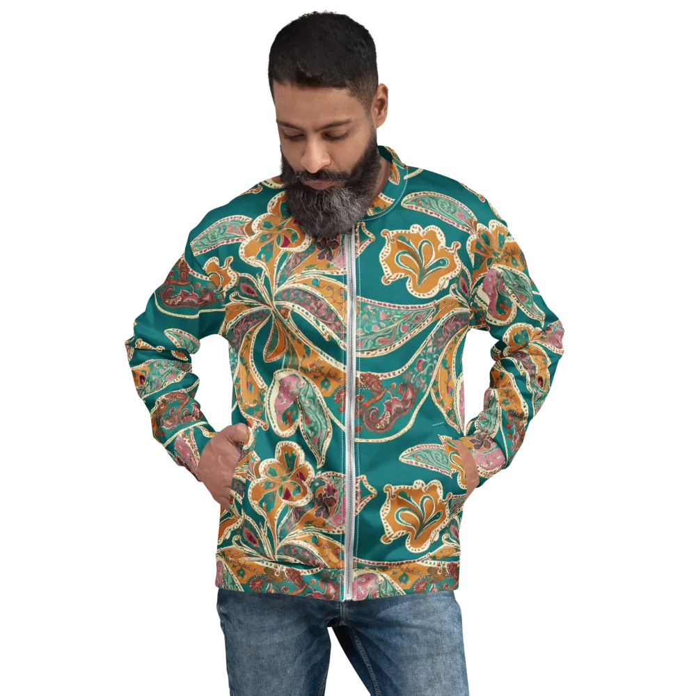 Teal Paisley Reverie on Bomber Jacket — Front