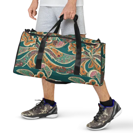 Teal Paisley Reverie on a Duffle Bag