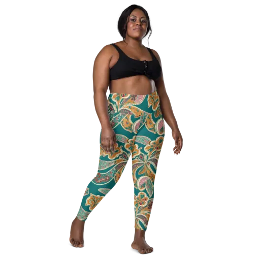 Teal Paisley Reverie on a Leggings with Pockets