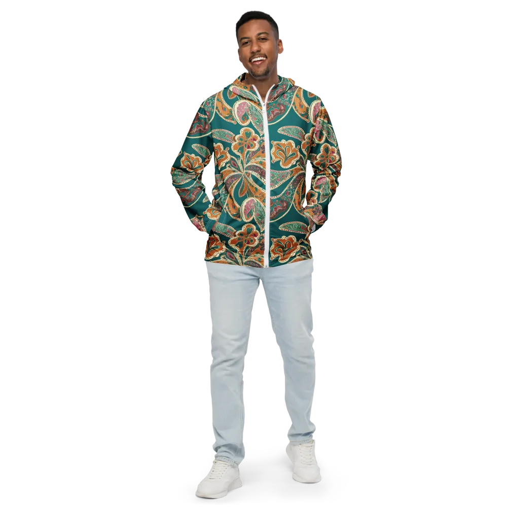 Teal Paisley Reverie on Men's Windbreaker — Front