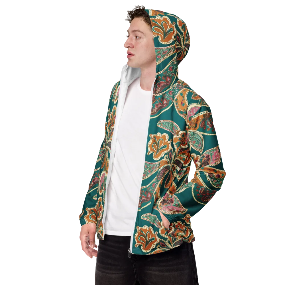 Teal Paisley Reverie on Men's Windbreaker — Left Front