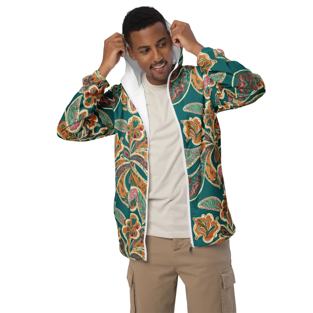 Teal Paisley Reverie on Men's Windbreaker — Front