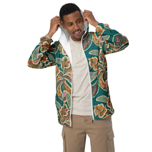 Teal Paisley Reverie on a Men's Windbreaker