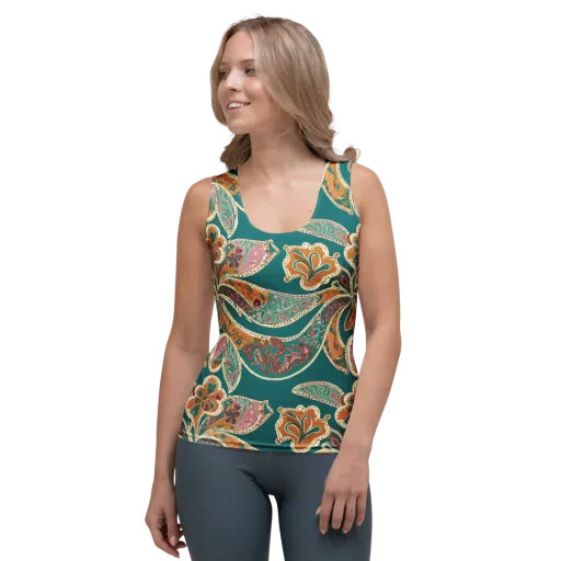 Teal Paisley Reverie on a Women's Tank Top