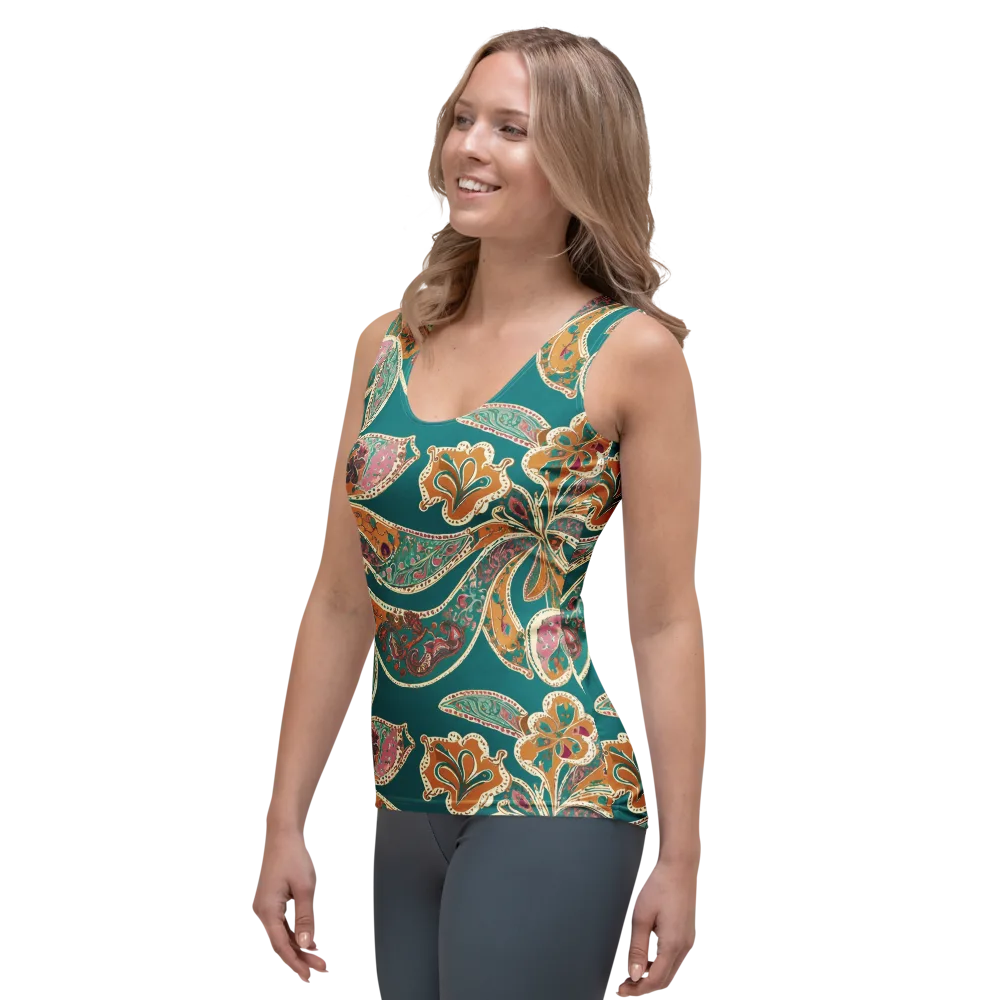 Teal Paisley Reverie on Women's Tank Top — Left Front