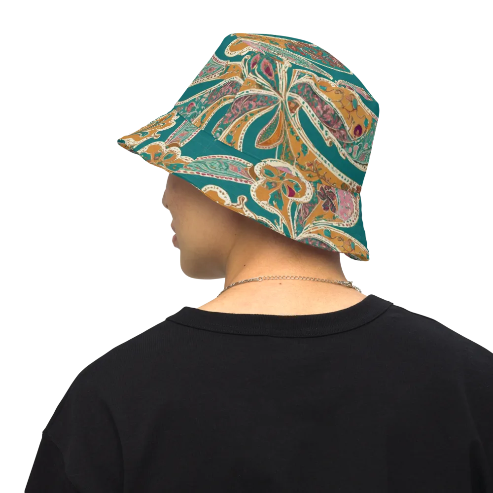 Teal Paisley Reverie on Reversible Bucket Hat — Back Inside