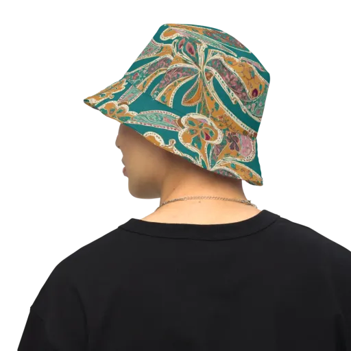 Teal Paisley Reverie on a Reversible Bucket Hat