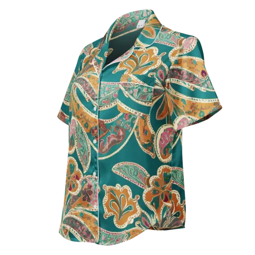 Teal Paisley Reverie on a Women's Short Sleeve Pajama Top