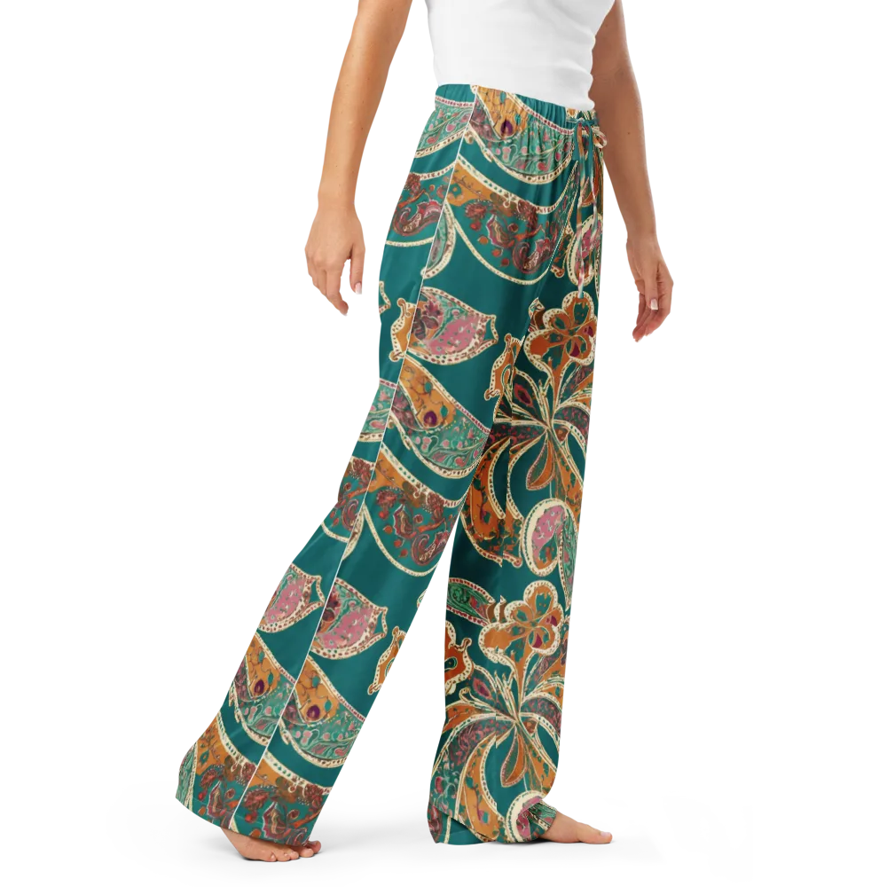 Teal Paisley Reverie on Women's Pajama Pants — Right Front
