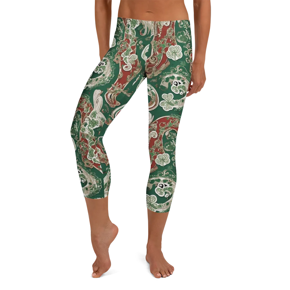 Emerald Curlicue on Capri Leggings — Front