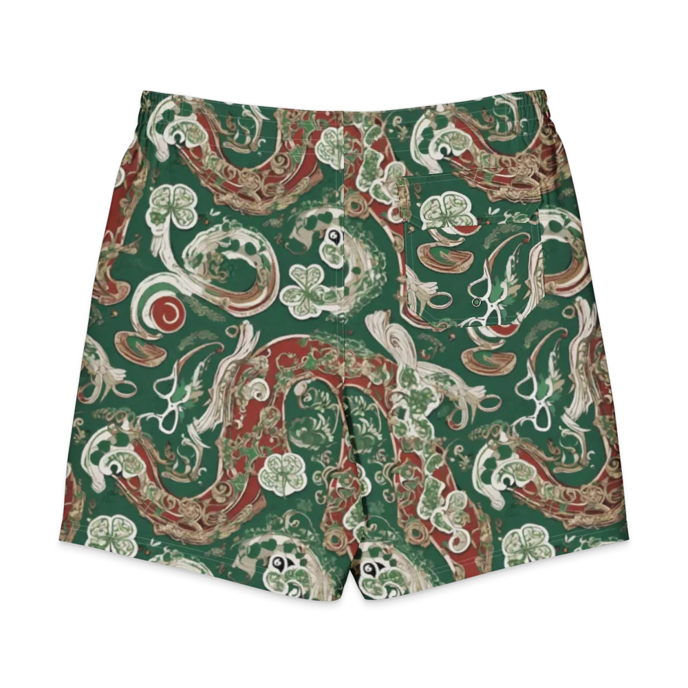 Emerald Curlicue on Men's Board Shorts — Back