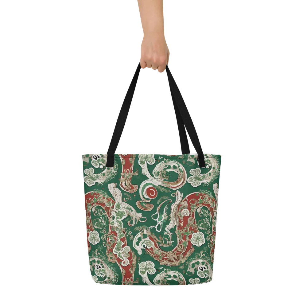 Emerald Curlicue on Large Tote Bag W/ Pocket — Front