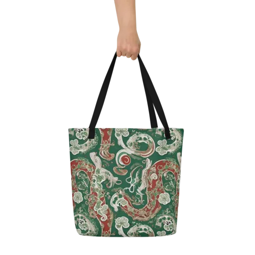 Emerald Curlicue on a Large Tote Bag W/ Pocket
