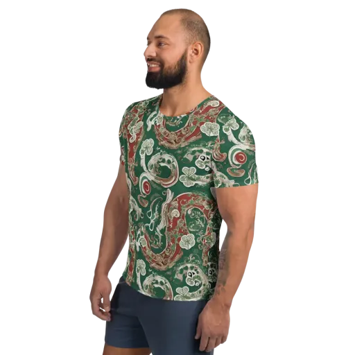 Emerald Curlicue on a Men's Athletic T-Shirt