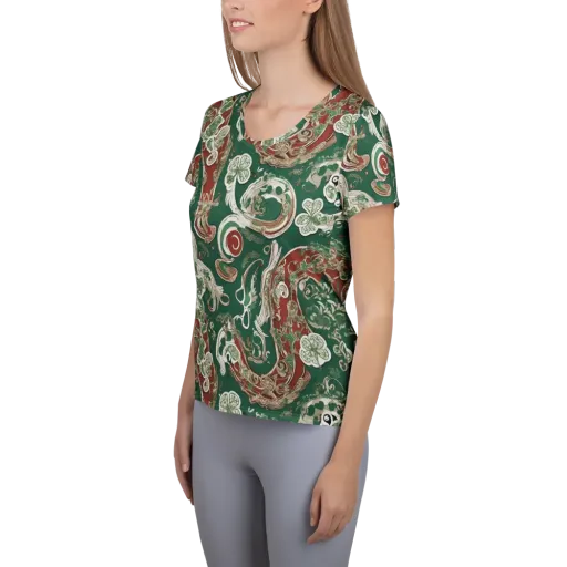 Emerald Curlicue on a Women's Athletic T-Shirt