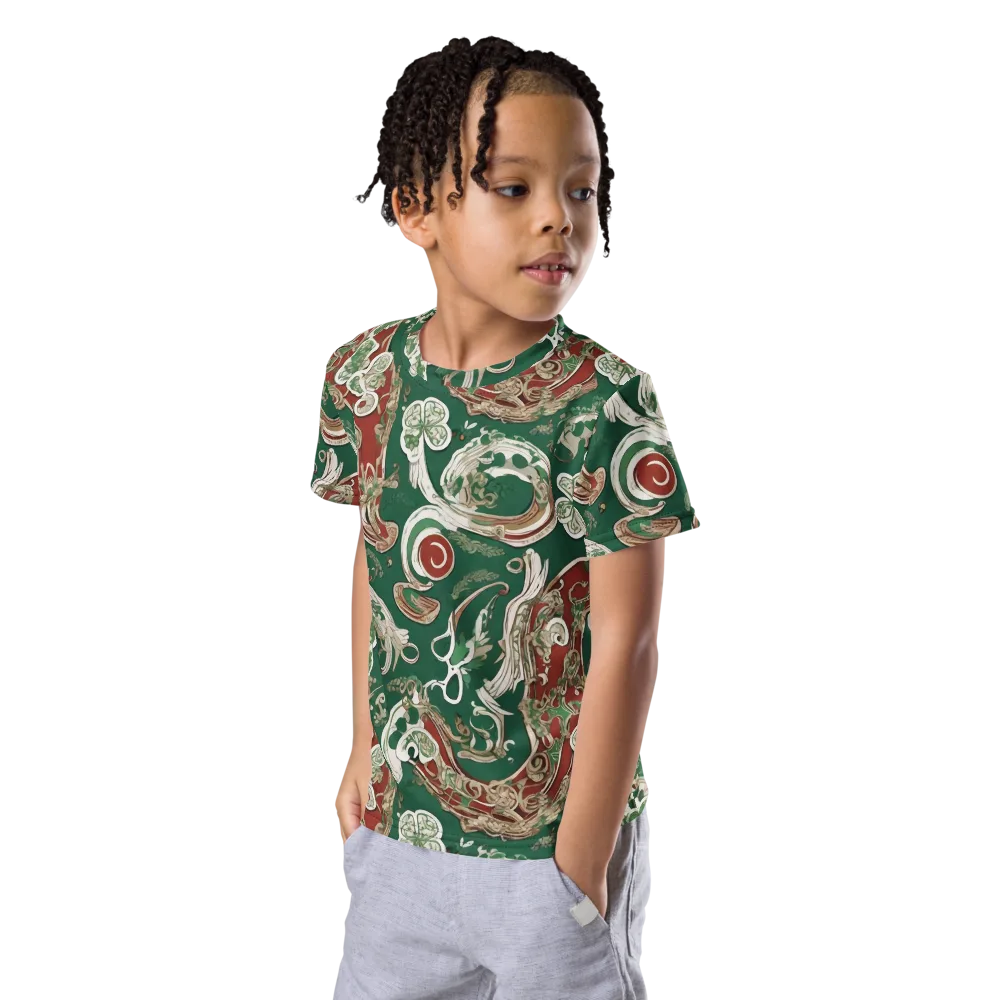 Emerald Curlicue on Kids Crew Neck T-Shirt — Left Front