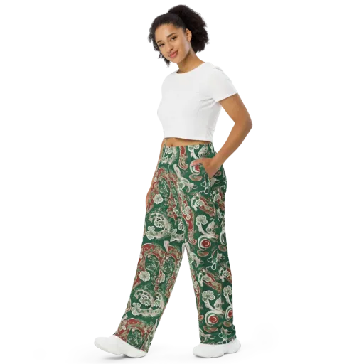 Emerald Curlicue on a Wide-Leg Pants