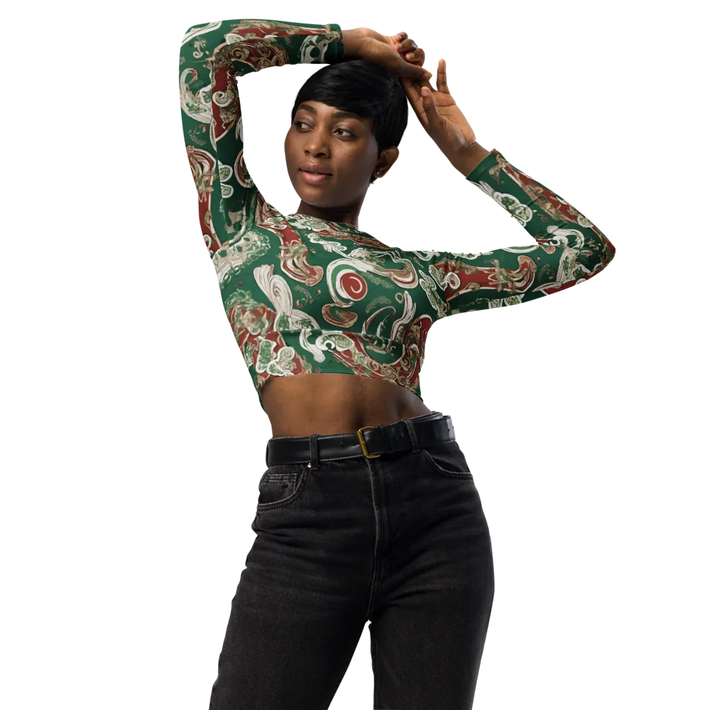 Emerald Curlicue on Long Sleeve Crop Top — Front