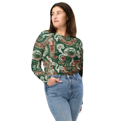 Emerald Curlicue on a Long Sleeve Crop Top