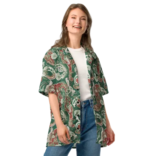 Emerald Curlicue on a Button Shirt