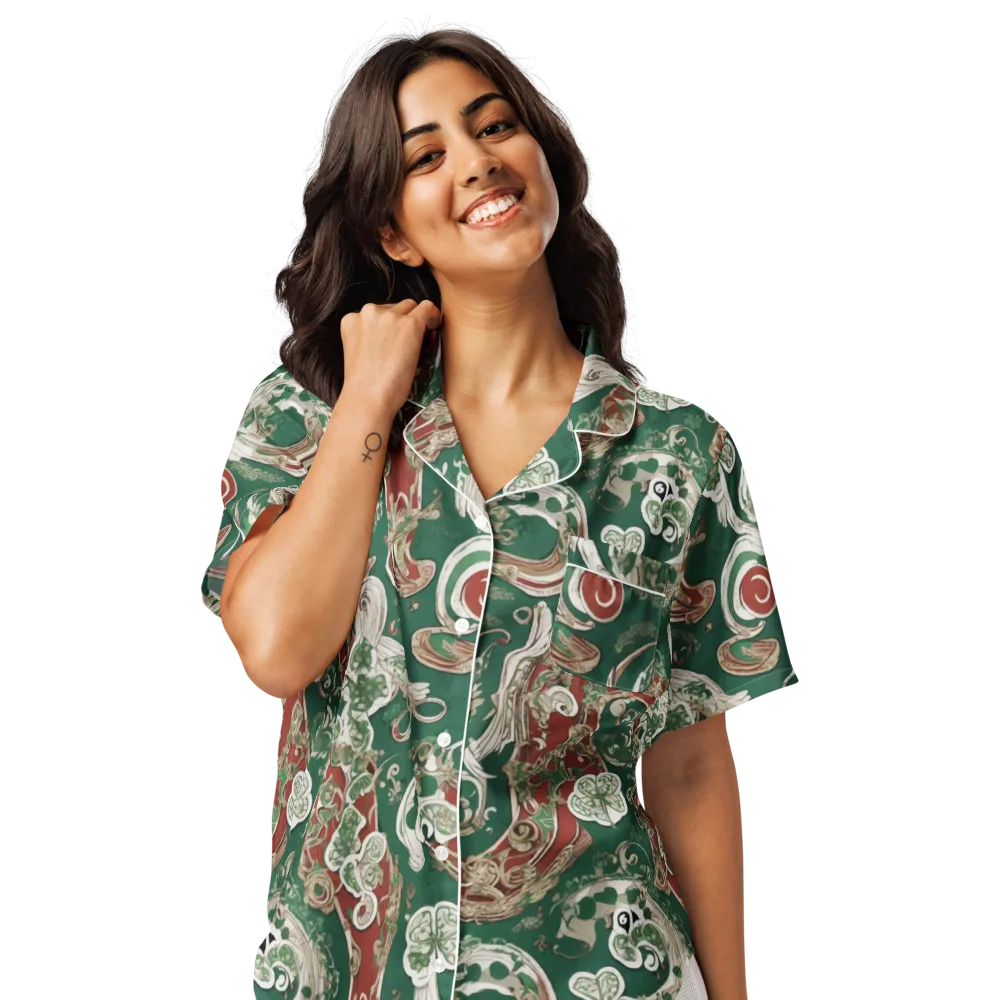 Emerald Curlicue on Women's Short Sleeve Pajama Top — Front
