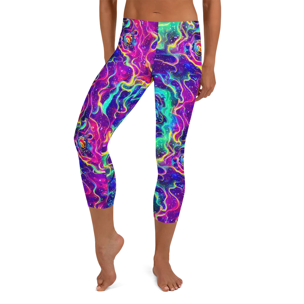 Liquid Light Show on Capri Leggings — Front