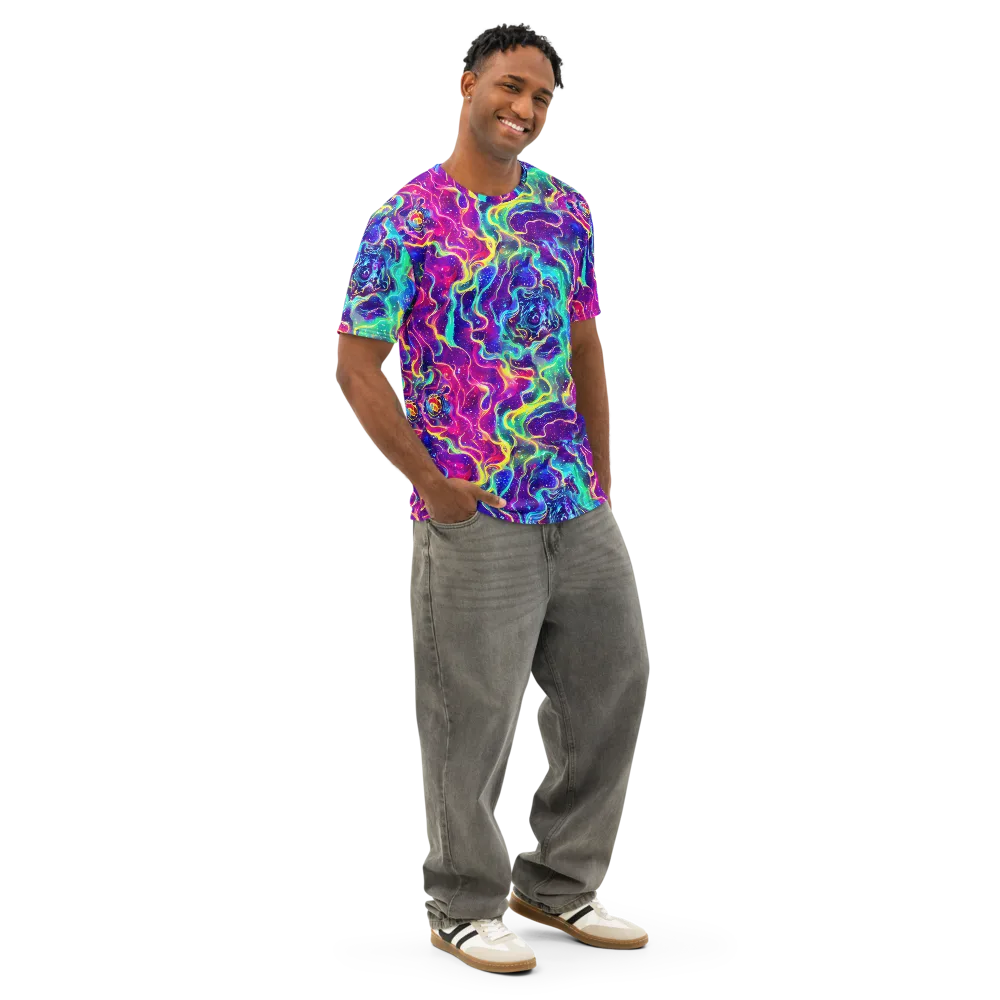 Liquid Light Show on Men's Cotton Crew Neck T-Shirt — Right Front