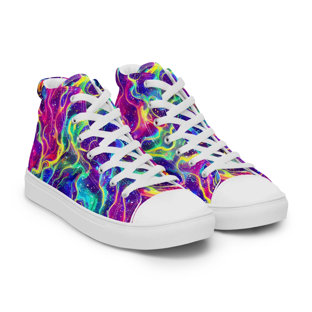 Liquid Light Show on Men's High Top Canvas Shoes — Right Front