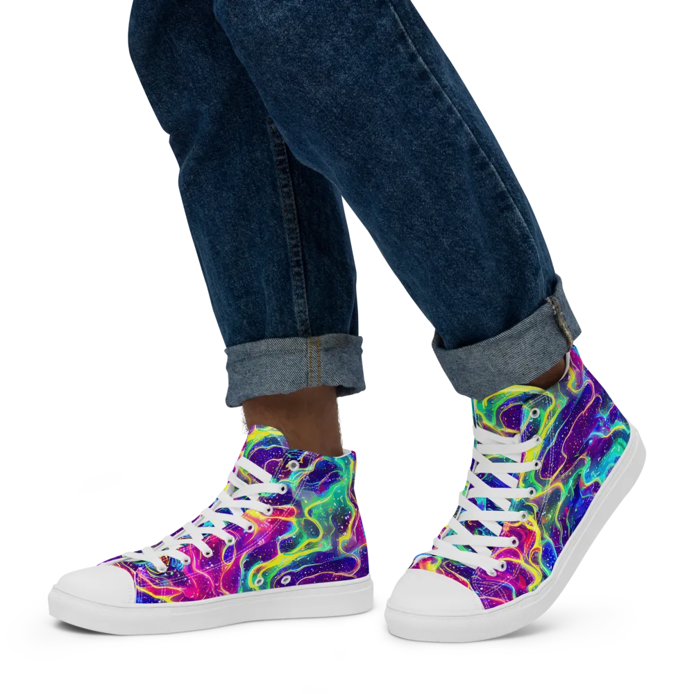 Liquid Light Show on Men's High Top Canvas Shoes — Left