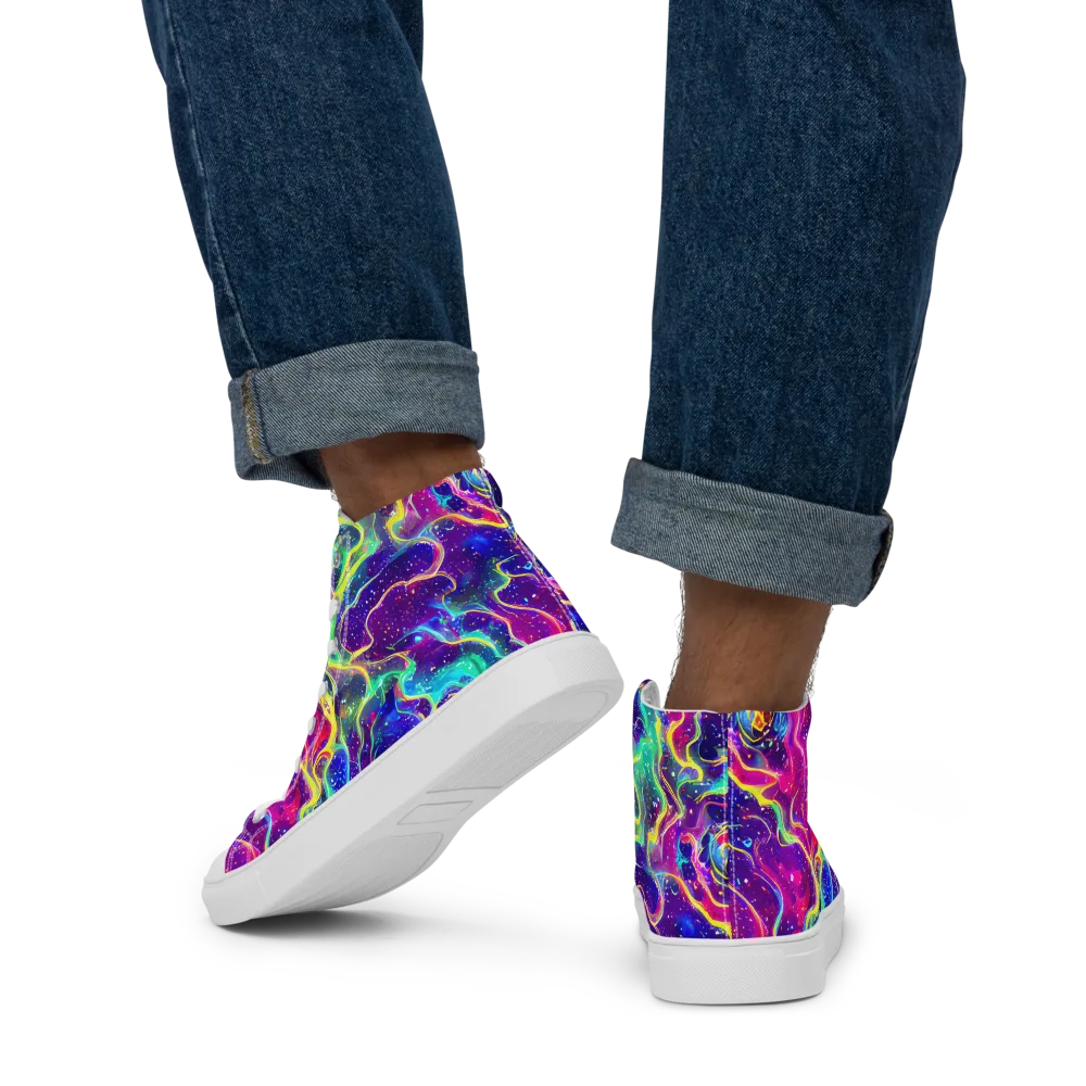 Liquid Light Show on Men's High Top Canvas Shoes — Back