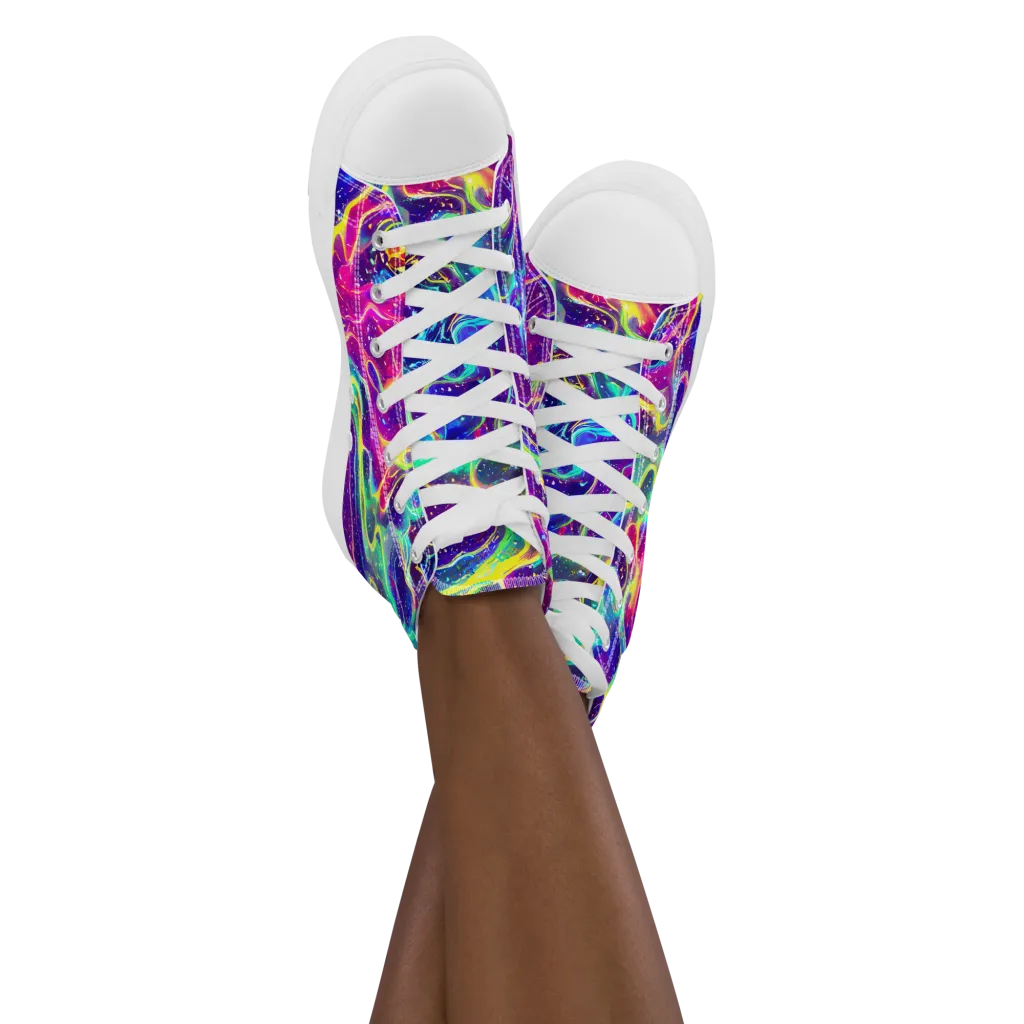 Liquid Light Show on Women's High Top Canvas Shoes — Front