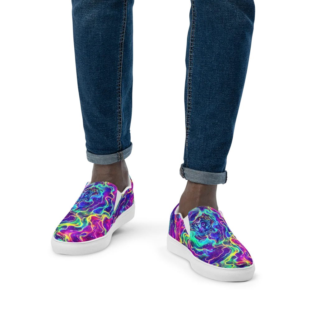 Liquid Light Show on Men's Slip-On Canvas Shoes — Front