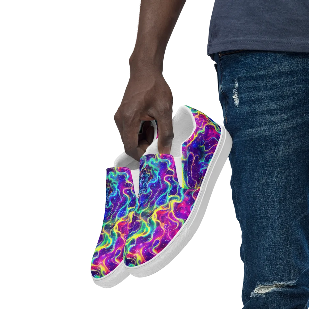 Liquid Light Show on Men's Slip-On Canvas Shoes — Left Front